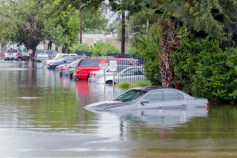 Vehicles in hurricane flood waters