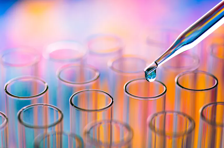 Close up photo of lab test tubes