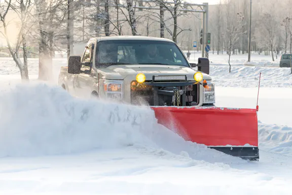 A snowplow pushing snow