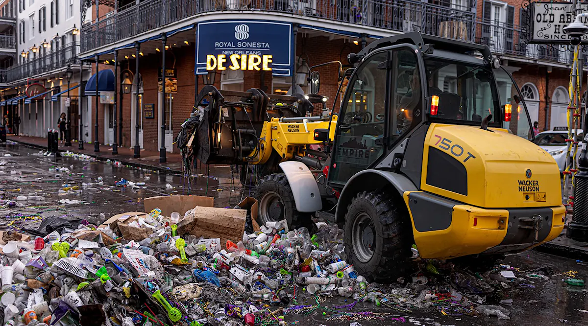 KBS Crews work to clean up massive amounts of trash during Mardi Gras